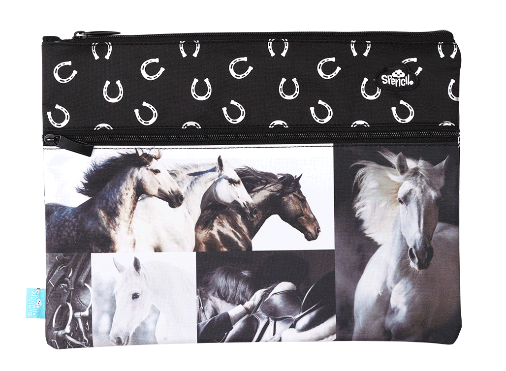 A4 Pencil Case - Black & White Horses