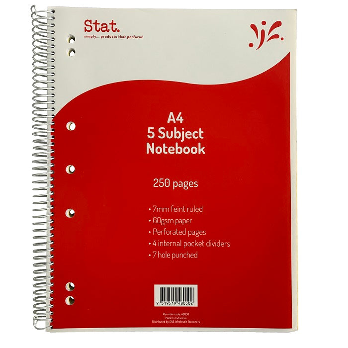 5 Subject Notebook A4 - Stat - 250 Page